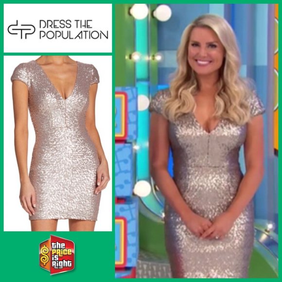 NWT Dress the Population Zoe /Bree Sequin Bodycon Cap Sleeve V Neck Mini Dress M - Picture 4 of 9
